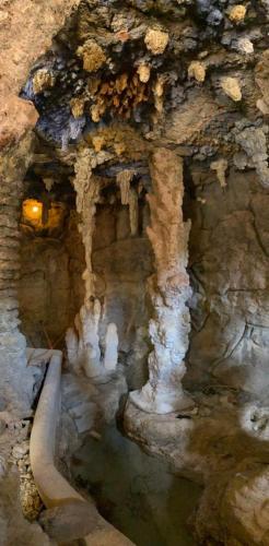 a cave with a pool of water in a rock wall at Hotel NUDISTA - Luz de Luna NUDE in Tehuixtla