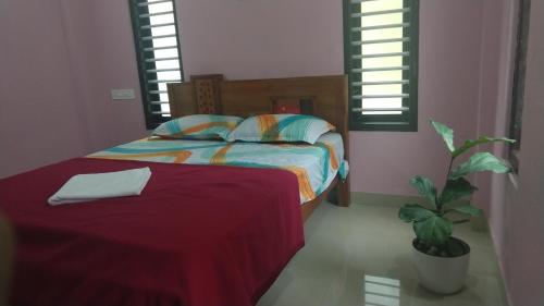 um quarto com uma cama e um vaso de plantas em 2BHK- RoyalPlaza Appartments, Kalpetta, Wayanad A3 em Kalpetta
