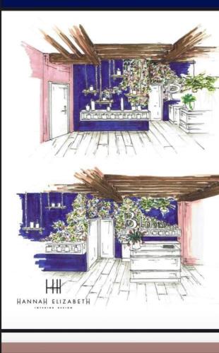 a drawing of a building with a garden at Hôtel du Commerce in Semur-en-Auxois