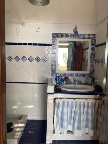a bathroom with a sink and a mirror at Dammuso Faraglione del Fico d'India in Pantelleria