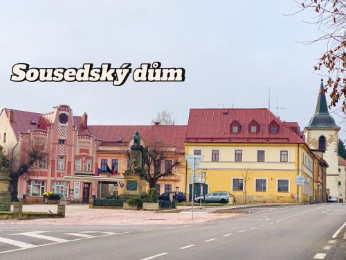 a view of a street with buildings in a town at Apartmány TERA in Miletín