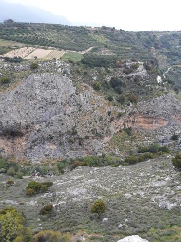 a view of a rocky mountain with trees and bushes at Xenios Dias in Megáli Vrísi