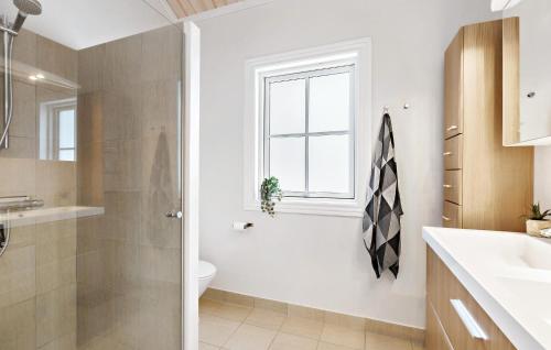 e bagno con doccia, servizi igienici e lavandino. di 3 Bedroom Amazing Home In Frederiksvrk a Frederiksværk