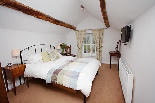 a bedroom with a bed and a tv and a window at Garway Moon Inn in Garway