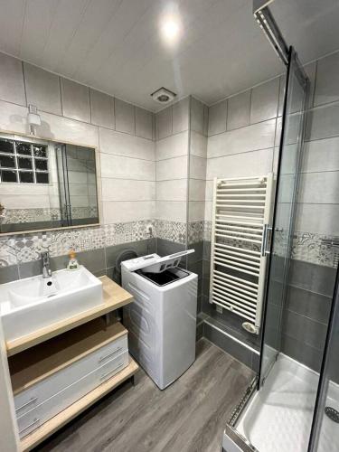 une salle de bain avec un lavabo et une douche dans l'établissement Bourgois, à Boulogne-sur-Mer