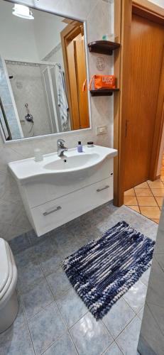 La salle de bains est pourvue d'un lavabo, de toilettes et d'un miroir. dans l'établissement La Casita Il Poggio Del Sole, à Letojanni