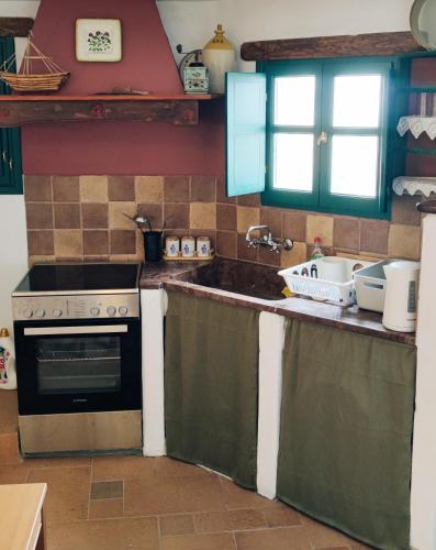 a kitchen with a stove and a sink at PATELO HOUSE in Agia Marina