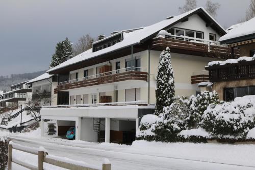 ein schneebedecktes Haus mit einem schneebedeckten Hof in der Unterkunft Ferienwohnung Südhang in Winterberg