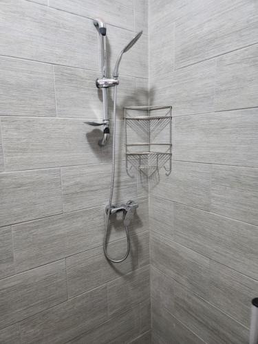 a shower with a shower head in a bathroom at Emerald Hill 145 Kunda in Lusaka