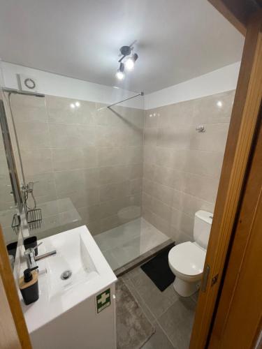a bathroom with a sink and a toilet at Casa Rustica da Maloeira in Malseira
