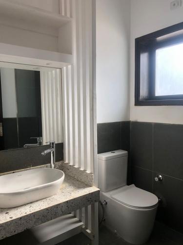 a bathroom with a sink and a toilet and a mirror at Villa Blanca Dahab in Dahab