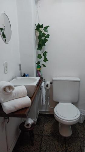 a bathroom with a white toilet and a sink at Apartamento aconchegante em Petrópolis in Petrópolis