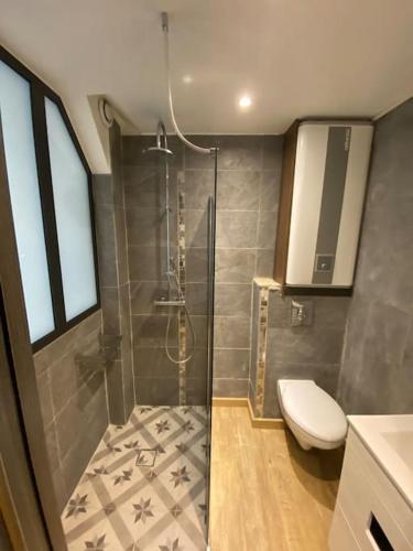 une salle de bain avec douche et toilettes dans l'établissement Sea sand and sun Studio La Madrague, à Saint-Cyr-sur-Mer