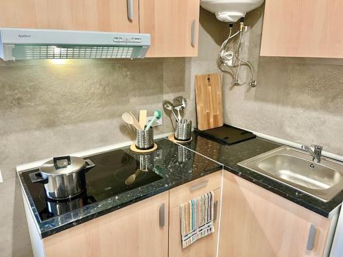 a kitchen with a sink and a counter top at Cozy guest house next to metro La Salut in Santa Coloma de Gramanet