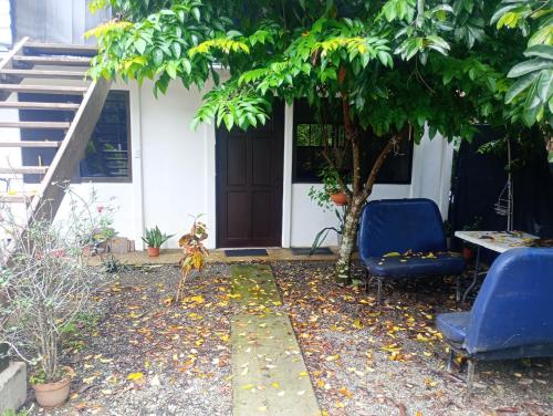 a house with two chairs and a table and a tree at casa playa negra in Puerto Limón