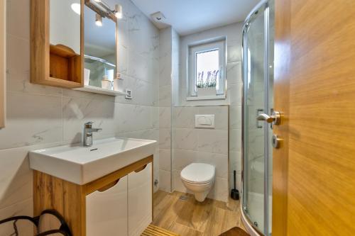 y baño con lavabo, aseo y ducha. en Tijana, en Zlatibor