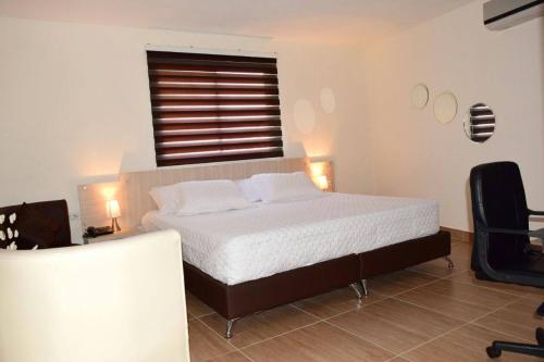 1 dormitorio con 1 cama, 1 silla y 1 ventana en Hotel Sterling en Cúcuta