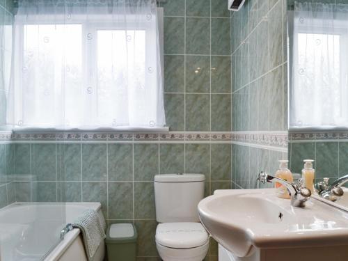 a bathroom with a toilet and a sink and a tub at Cedar Cottage - Uk32633 in Grantown on Spey