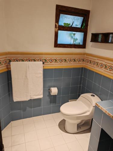 a bathroom with a toilet and a window at Mansion Tepotzotlan in Tepotzotlán
