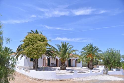 a house with palm trees in front of it at Break Holidays House in Moura