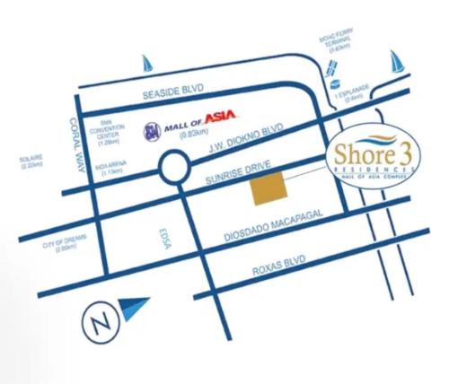 a map of a store with a price tag at Scandi-Style & Organic condo Shore 3 MOA in Manila