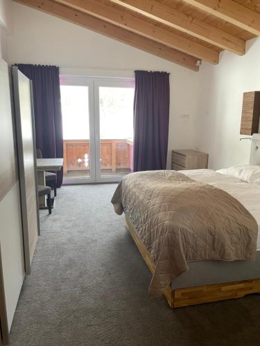 聖安東阿爾貝格的住宿－Haus Alt St. Anton，一间卧室设有一张床和一个大窗户
