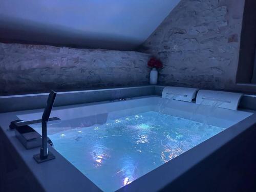 a jacuzzi bathtub in a room with at Maisonnette spa privée - terrasse commune in Talant
