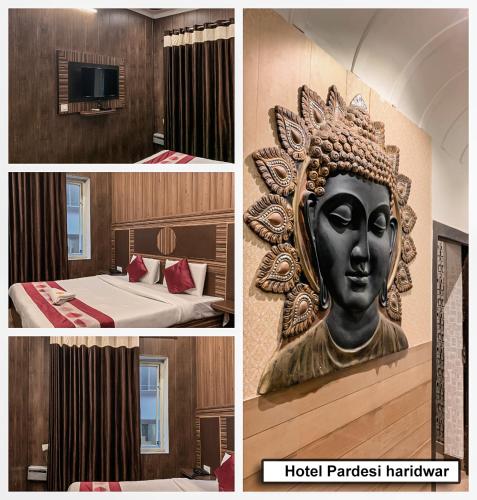 a collage of four pictures of a hotel parasant haravan at Hotel Pardesi,Har ki pauri Road Haridwar in Haridwār