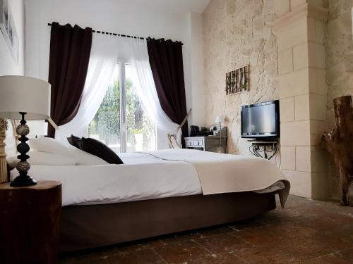 een slaapkamer met een groot bed en een raam bij Le Mas de Mougins in Mougins