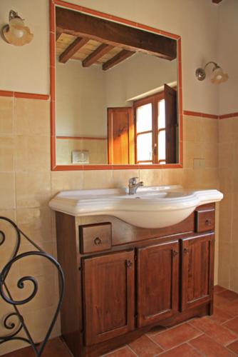 a bathroom with a sink and a mirror at Agriturismo La Peschiera in Casole dʼElsa