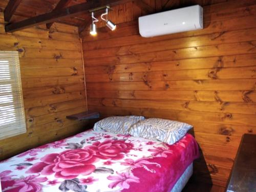De improviso في خوسيه اجناسيو: سرير في غرفة بجدران خشبية