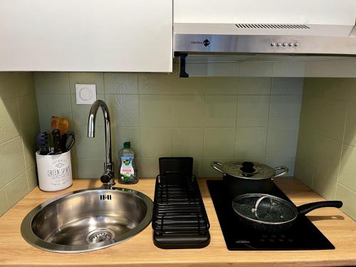 尼奧爾的住宿－Studio hypercentre Niort，厨房台面设有水槽和水槽