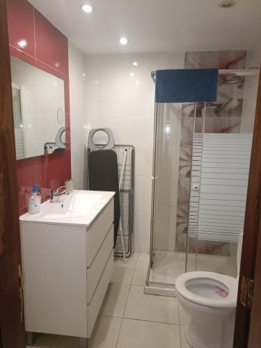 a bathroom with a shower and a sink and a toilet at Appartement vista mar in Puerto del Rosario
