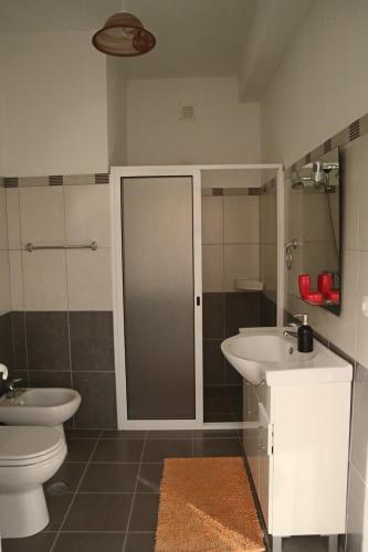 a bathroom with a toilet and a sink at Fifty's House 2 in Ribeira Brava