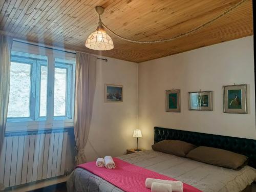 Schlafzimmer mit einem Bett und einem Fenster in der Unterkunft Monte Miletto Apartment in San Massimo