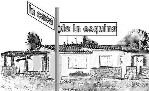 un dibujo de una casa con un letrero de la calle en La Casa de la Esquina en Villa Icho Cruz