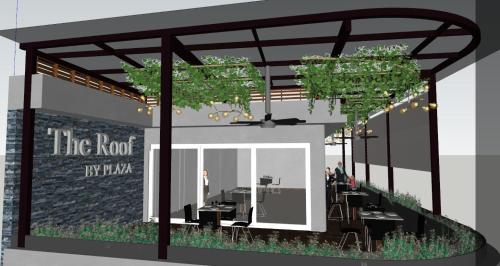 an architectural rendering of a coffee shop with trees at Hotel Plaza Rioverde in Río Verde