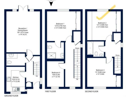 Plano de Elegant Double Room with private bathroom in Central Reading