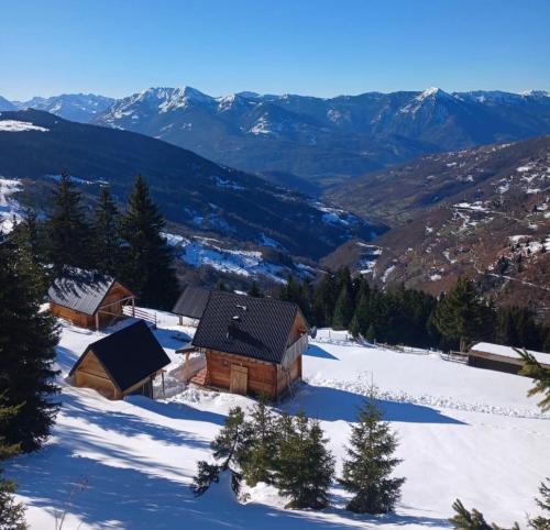 an aerial view of a ski lodge in the snow at Čakorski Konaci in Berane
