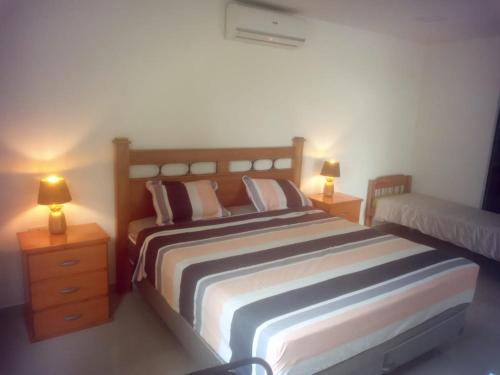 1 dormitorio con 1 cama grande y 2 mesitas de noche en La Piña Dorada en Nemby