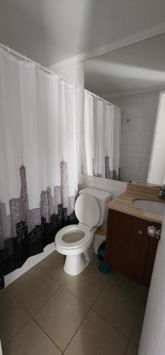 a bathroom with a toilet and a sink at Dpto 7 Calama in Calama