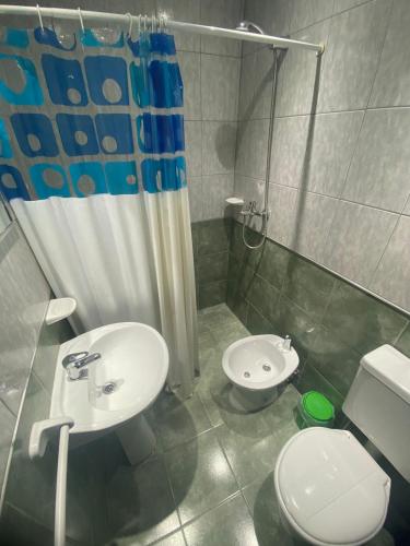 a bathroom with a sink and a toilet and a shower at Alquileres y más in Villa Carlos Paz