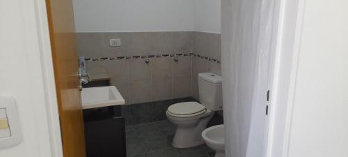Baño pequeño con aseo y lavamanos en Gavilán Apartment en Buenos Aires
