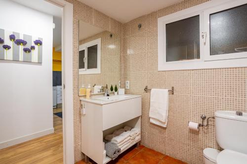 ein Bad mit einem Waschbecken und einem WC in der Unterkunft Orange loft en el corazon de Girona in Girona