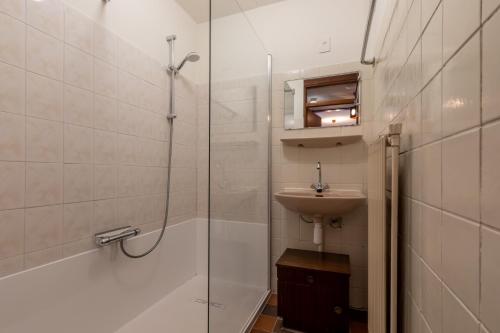 a bathroom with a shower and a sink at Appartement - Kievitenlaan 1 - Veere 'Nescio' in Veere