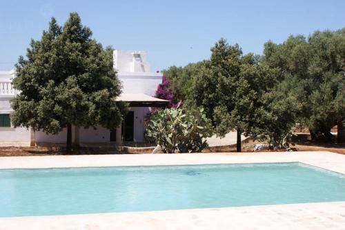 ein Pool vor einem Haus mit Bäumen in der Unterkunft Masseria Terramare in Macchia di Monte
