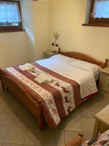 布呂松的住宿－Tchambre，一间卧室配有一张床铺,床上有毯子