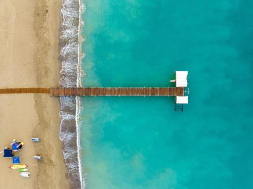 an overhead view of the beach and the ocean at Asteria Family Resort Belek in Belek
