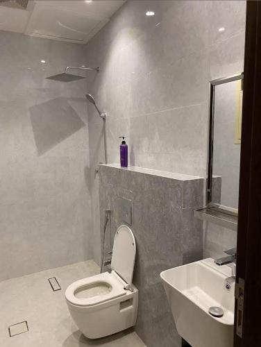 ein Badezimmer mit einem weißen WC und einem Waschbecken in der Unterkunft عمارة المهدية in Riad
