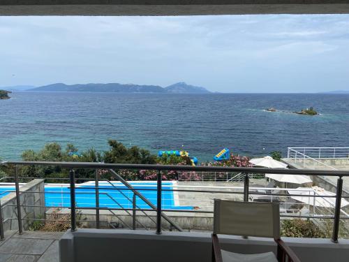 a view of a swimming pool in the water at Villa Seaview in Pteleós